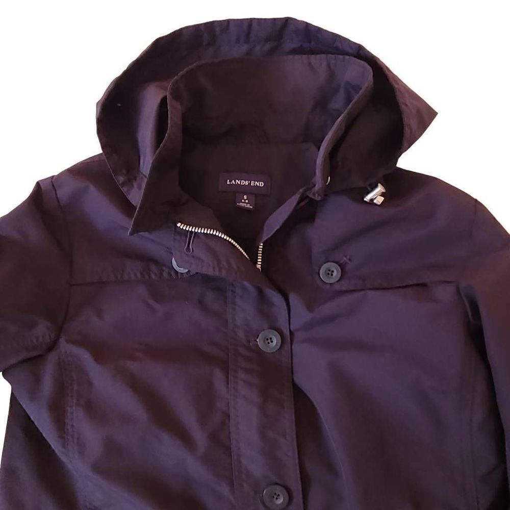 Lands' End Women's Full Zip Button Closure Hooded Rain Jacket Black Small - Picture 10 of 12